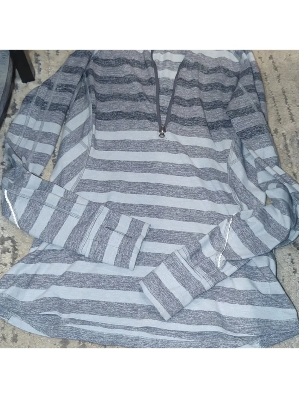 Lululemon Race Your Pace 1/2 Zip Marshmallow Stripe Heathered Slate